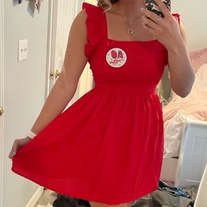 Red tie back dress